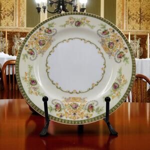 P B Charm Bread & Butter Plate 6 3/8" Floral Scroll Gold Green Trim 1950 - 1960s